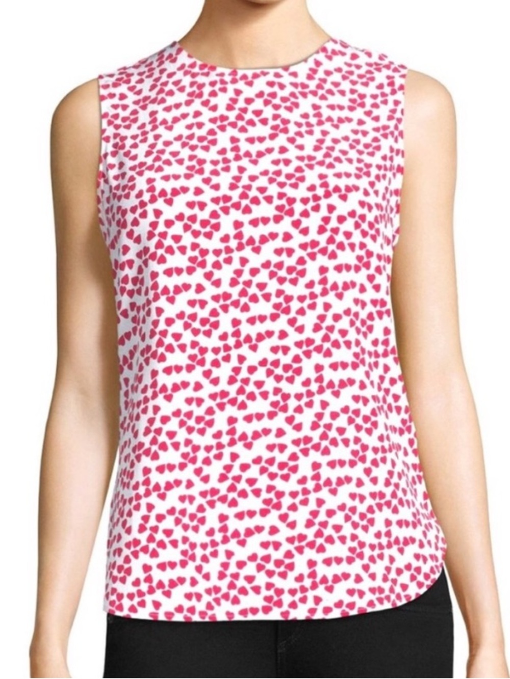 NEW Silk Equipment Femme Bright White- Charged Pink Heart-Print Sleeveless Top S